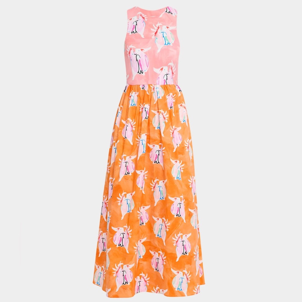 Rachel Antonoff Pink and Orange Maxi Dress with Playful Print